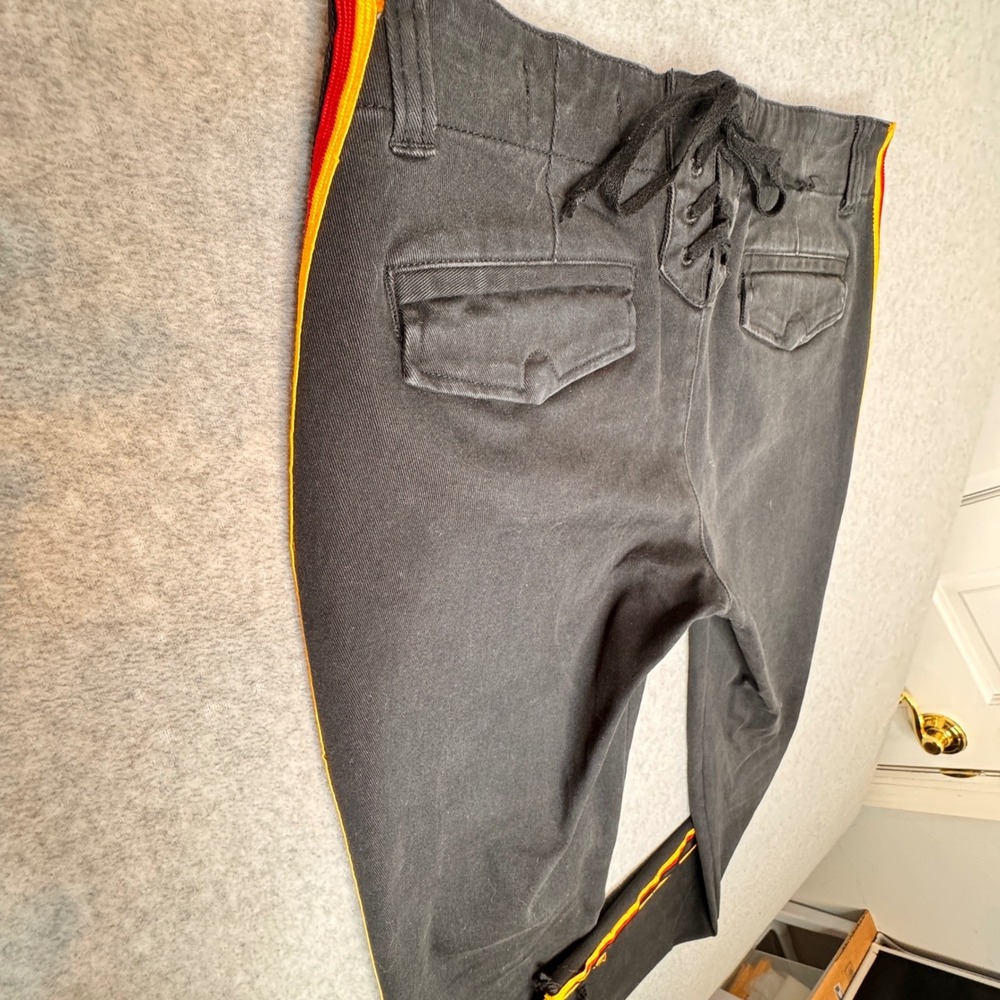 Low Rise Lace Up Cargo Jeans Charcoal Denim Red Yellow Stripe Moto 24 Pam & Gela - Picture 9 of 9